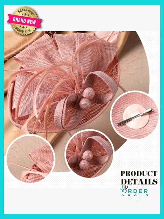 Fascinator Derby Pillbox Hat with Feathers Adjustable Headband Fits 21.5-23.5in main image 7
